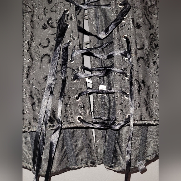 Vintage women goth black sleeveless corset intimates L ties in back - Picture 3 of 4